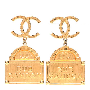 CHANEL Metal CC Rue Cambon Drop Earrings Gold