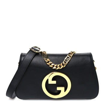 GUCCI Roxy Calfskin Blondie Chain Shoulder Flap Bag Black