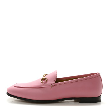GUCCI Betis Glamour Calfskin Womens Jordaan Loafers 39.5 Butterfly Pink