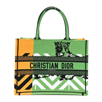 CHRISTIAN DIOR Canvas Embroidered Medium Jungle Pop Book Tote Green Multicolor