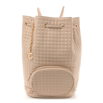 CELINE Calfskin Quilted Medium C Backpack Beige