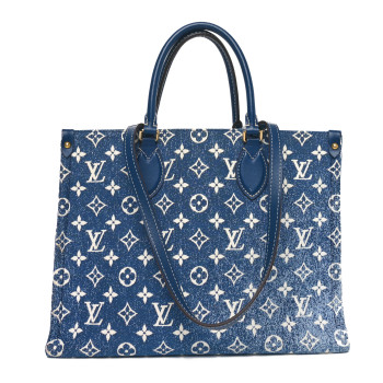 LOUIS VUITTON Monogram Jacquard Denim Onthego MM Bleu