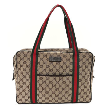 GUCCI Monogram Web Carry On Tote Dark Brown
