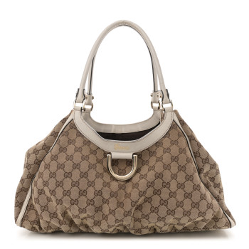 GUCCI Monogram Large D Gold Ring Hobo Off White