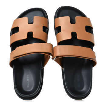 HERMES Calfskin Womens Chypre Sandals 38.5 Naturel