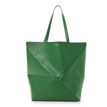 LOEWE Shiny Calfskin Large Puzzle Fold Tote Tropical Green