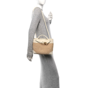 BOTTEGA VENETA Raffia Calfskin Small Andiamo Shoulder Bag Sea Salt Natural