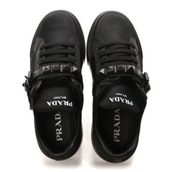 PRADA Nylon Gabardine Studded Low Top Sneakers 39 Black