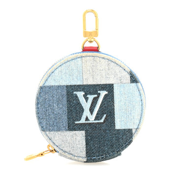 LOUIS VUITTON Denim Damier Monogram Patchwork Multi Pochette Accessories Coin Purse Blue Rouge