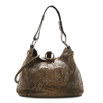 GUCCI Snakeskin Medium G Wave Shoulder Bag Caramel