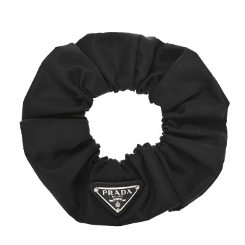 PRADA Re-Nylon Metal Logo Scrunchie Black