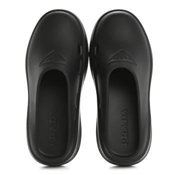 PRADA Soft Mellow Rubber Triangle Logo Embossed Womens 25mm Mules 35 Black
