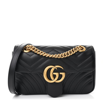 GUCCI Calfskin Matelasse Mini GG Marmont Shoulder Bag Black