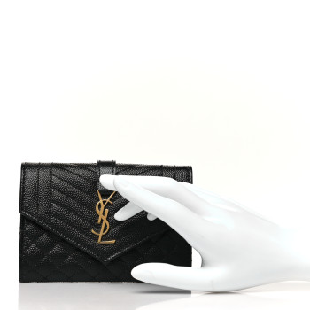 SAINT LAURENT Grain De Poudre Textured Mixed Matelasse Triquilt Small Monogram Envelope Wallet Black