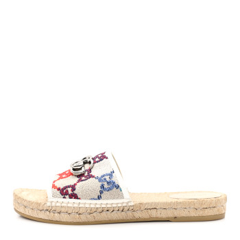 GUCCI Linen Psychedelic Mini GG Monogram Slide Sandals 40 Multicolor