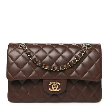 CHANEL Lambskin Quilted Small Double Flap Dark Brown