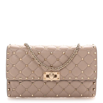 VALENTINO GARAVANI Lambskin Rockstud Spike Wallet on Chain Poudre