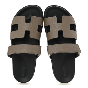 HERMES Epsom Womens Chypre Sandals 41 Etoupe