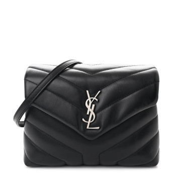 SAINT LAURENT Calfskin Y Quilted Monogram Toy Loulou Crossbody Bag Black