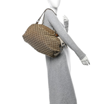 GUCCI Monogram Bamboo Bar Tassel Shoulder Bag White