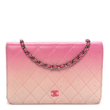 CHANEL Faded Lambskin Quilted Zephyr Wallet on Chain WOC Dark Pink