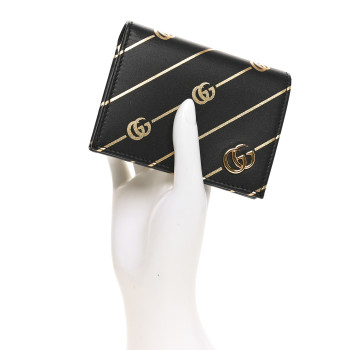 GUCCI Calfskin Diagonal GG Card Case Black Gold