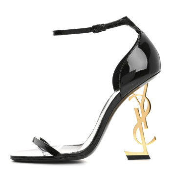 SAINT LAURENT Patent Calfskin Opyum 110 Sandals 37 Black Gold