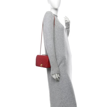 CHANEL Calfskin Chevron Quilted Mini Statement Flap Red