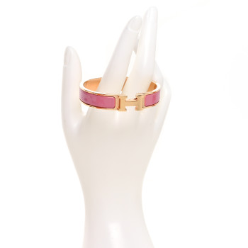 HERMES Enamel Narrow Clic Clac H Bracelet PM Rose Patch