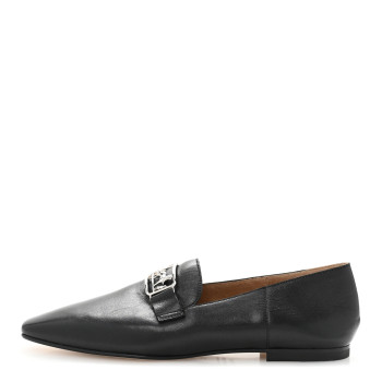 HERMES Supple Goatskin Womens Time Loafers 37 Black