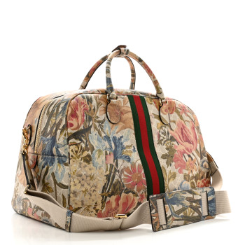 GUCCI GG Supreme Monogram Ophidia Flora Print Large Duffle Bag Beige Blue Multicolor