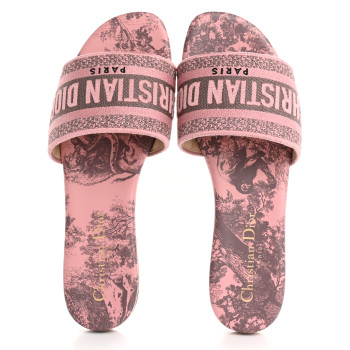 CHRISTIAN DIOR Canvas Toile De Jouy Embroidered Dway Flat Slide Sandals 36 Chateau Rose