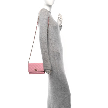 CHANEL Caviar Quilted Chain CC Wallet On Chain WOC Pink