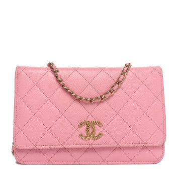 CHANEL Caviar Quilted Chain CC Wallet On Chain WOC Pink