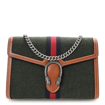 GUCCI Loden Fabric Cuoio Harness Web Mini Dionysus Chain Wallet Underwood Harness Brown
