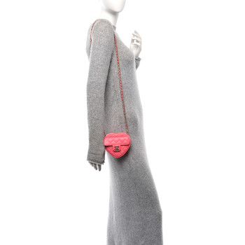 CHANEL Lambskin Quilted CC In Love Heart Clutch With Chain Pink