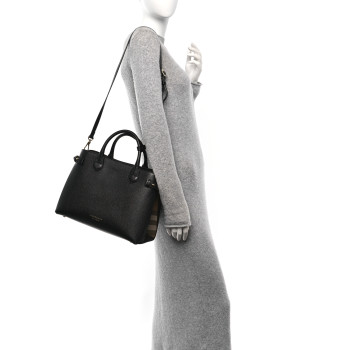 BURBERRY Derby Calfskin House Check Medium Banner Tote Black