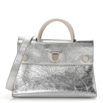 CHRISTIAN DIOR Metallic Calfskin Medium Diorever Flap Silver