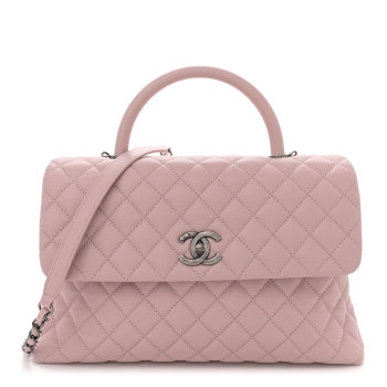 CHANEL Caviar Quilted Medium Coco Handle Flap Light Pink