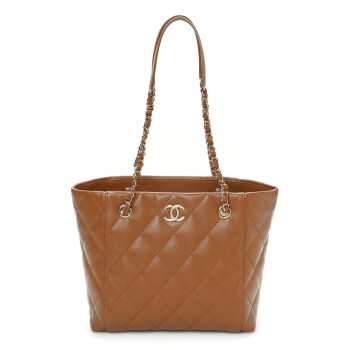 CHANEL Calfskin Quilted Small Shopping Tote Dark Beige