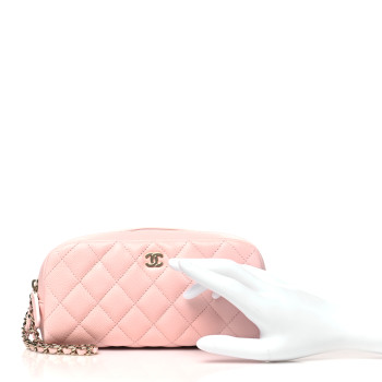 CHANEL Caviar Quilted Toiletry Case With Chain Light Pink