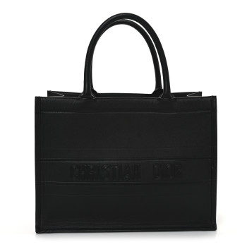 CHRISTIAN DIOR Calfskin Embossed Medium Book Tote Black