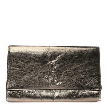 SAINT LAURENT Metallic Calfskin Large Belle De Jour Clutch Rose Gold