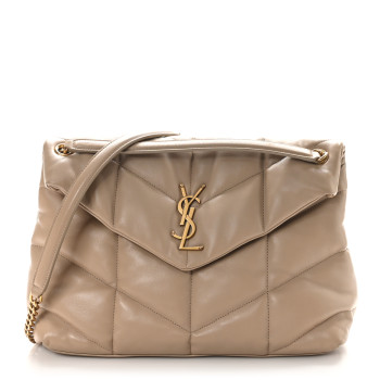 SAINT LAURENT Lambskin Quilted Medium Loulou Puffer Monogram Chain Satchel Dark Beige