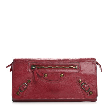 BALENCIAGA Agneau Gold Hardware Continental Zip Around Wallet Rose Thulian
