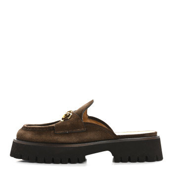 GUCCI Suede Horsebit Platform Mules 39 Washed Brown