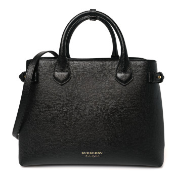 BURBERRY Derby Calfskin House Check Medium Banner Tote Black