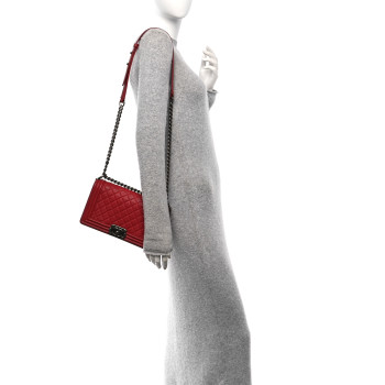 CHANEL Caviar Quilted Medium Boy Flap Red