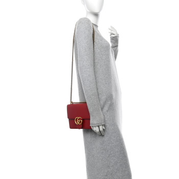 GUCCI Knight Calfskin Small GG Marmont Chain Handle Bag Hibiscus Red