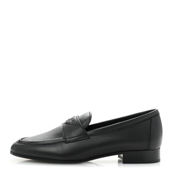 CHANEL Calfskin Womens Stitched CC Loafers 37 Black